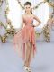 Sleeveless Chiffon High Low Lace Up Bridesmaids Dress in Peach with Beading