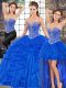 Three Pieces Quince Ball Gowns Royal Blue Sweetheart Tulle Sleeveless Floor Length Lace Up