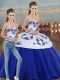 Fabulous Royal Blue Sweetheart Neckline Embroidery and Bowknot Sweet 16 Dress Sleeveless Lace Up