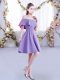 Shining Lavender Short Sleeves Mini Length Ruching Zipper Bridesmaid Gown