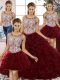 Beauteous Burgundy Lace Up Sweet 16 Quinceanera Dress Beading and Ruffles Sleeveless Floor Length