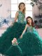 Peacock Green Ball Gowns Beading and Ruffles 15 Quinceanera Dress Lace Up Organza Sleeveless Floor Length