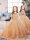 Dazzling Ball Gowns Kids Formal Wear Gold Scoop Tulle Sleeveless Floor Length Backless