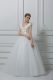 White Lace Up Bridal Gown Beading and Appliques and Bowknot Short Sleeves Floor Length