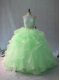 Luxury Apple Green Two Pieces Halter Top Sleeveless Beading and Ruffles Backless Vestidos de Quinceanera