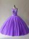 Romantic Lavender Ball Gowns Tulle Scoop Sleeveless Beading Floor Length Lace Up 15 Quinceanera Dress
