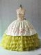 Nice Organza Sweetheart Sleeveless Lace Up Beading and Ruffled Layers Sweet 16 Quinceanera Dress in Yellow Green