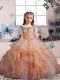 High Quality Floor Length Peach Little Girls Pageant Dress Wholesale Scoop Sleeveless Lace Up