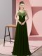 Sexy Floor Length Olive Green Prom Party Dress Chiffon Sleeveless Beading