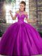 Halter Top Sleeveless Tulle 15 Quinceanera Dress Beading Brush Train Lace Up