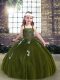 Olive Green Sleeveless Floor Length Appliques Lace Up Pageant Gowns For Girls