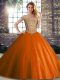 Orange Red Quince Ball Gowns Tulle Brush Train Sleeveless Beading