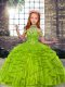 Sleeveless Floor Length Beading and Ruffles Lace Up Little Girls Pageant Gowns