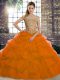 Tulle Off The Shoulder Sleeveless Brush Train Lace Up Beading and Pick Ups 15th Birthday Dress in Rust Red