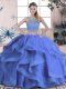 Enchanting Blue Lace Up Sweet 16 Quinceanera Dress Beading and Ruffles Sleeveless Floor Length