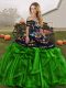 Exceptional Green Sleeveless Organza Lace Up Vestidos de Quinceanera for Military Ball and Sweet 16 and Quinceanera