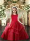 Custom Design Floor Length Red Girls Pageant Dresses Tulle Sleeveless Ruffled Layers