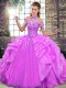 High Quality Lilac Sleeveless Organza Lace Up Quinceanera Dresses for Military Ball and Sweet 16 and Quinceanera