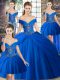 Exquisite Royal Blue Sleeveless Tulle Brush Train Lace Up 15th Birthday Dress for Military Ball and Sweet 16 and Quinceanera