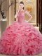 Scoop Sleeveless Organza Quinceanera Gowns Beading and Ruffles and Pick Ups Lace Up