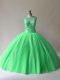 Vintage Green Ball Gowns Beading Quinceanera Dresses Lace Up Tulle Sleeveless Floor Length