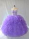 Lavender Tulle Lace Up Sweetheart Sleeveless Floor Length Quinceanera Gown Beading and Ruffles and Sequins