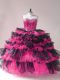 Charming Sleeveless Beading and Ruffled Layers Lace Up 15th Birthday Dress with Pink And Black
