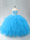 Hot Selling Baby Blue Lace Up Sweetheart Beading and Ruffles 15 Quinceanera Dress Tulle Sleeveless