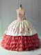 White And Red Lace Up Sweetheart Embroidery and Ruffled Layers Quinceanera Gown Satin and Organza Sleeveless