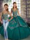 Teal Straps Neckline Beading and Embroidery Sweet 16 Quinceanera Dress Sleeveless Lace Up