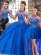 Best Blue Sleeveless Beading and Pick Ups Lace Up 15 Quinceanera Dress