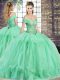 Apple Green Sleeveless Tulle Lace Up Ball Gown Prom Dress for Military Ball and Sweet 16 and Quinceanera