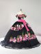 Flirting Black Lace Up Quinceanera Gowns Embroidery Sleeveless Brush Train