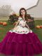 Fuchsia Lace Up Little Girls Pageant Gowns Embroidery and Ruffled Layers Sleeveless Floor Length
