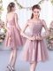 Flare A-line Quinceanera Court of Honor Dress Pink Scoop Tulle Sleeveless Knee Length Lace Up