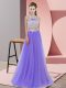 Lavender Two Pieces Tulle Halter Top Sleeveless Lace Floor Length Zipper Bridesmaid Dresses