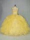 Comfortable Yellow Sweetheart Lace Up Appliques and Ruffles Quinceanera Gown Sleeveless