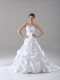 Fabulous White Taffeta Lace Up Strapless Sleeveless Wedding Dresses Brush Train Beading and Pick Ups