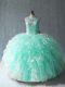 Amazing Apple Green Ball Gowns Scoop Sleeveless Organza Floor Length Lace Up Beading and Ruffles 15th Birthday Dress