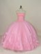 Floor Length Baby Pink 15 Quinceanera Dress Sweetheart Sleeveless Lace Up