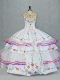 Glittering Ball Gowns Quinceanera Gown White Scoop Organza and Taffeta Sleeveless Floor Length Lace Up