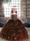 Graceful Tulle Straps Sleeveless Lace Up Beading and Ruffles Little Girls Pageant Gowns in Brown
