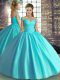Off The Shoulder Sleeveless Lace Up 15th Birthday Dress Aqua Blue Tulle