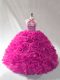 Glorious Brush Train Ball Gowns Quinceanera Gowns Fuchsia Halter Top Organza Sleeveless Lace Up