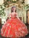 Orange Red Straps Lace Up Beading and Ruffles Little Girls Pageant Gowns Sleeveless