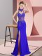 Halter Top Sleeveless Prom Dress Floor Length Lace and Appliques Royal Blue Chiffon