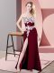 Floor Length Zipper Prom Dress Burgundy for Prom and Party and Military Ball with Lace and Appliques
