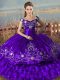 Off The Shoulder Sleeveless Lace Up 15th Birthday Dress Purple Satin and Organza