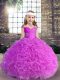 Adorable Straps Sleeveless Girls Pageant Dresses Floor Length Beading and Ruching Lilac Fabric With Rolling Flowers