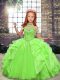 Hot Selling Floor Length Green Kids Pageant Dress Organza Sleeveless Beading and Ruffles